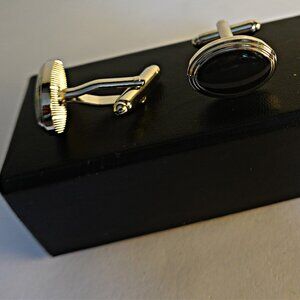 Vintage Black Onyx & Silver Tone Cufflinks